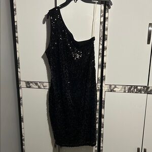 Stunning Black Sequin One-Shoulder Dress